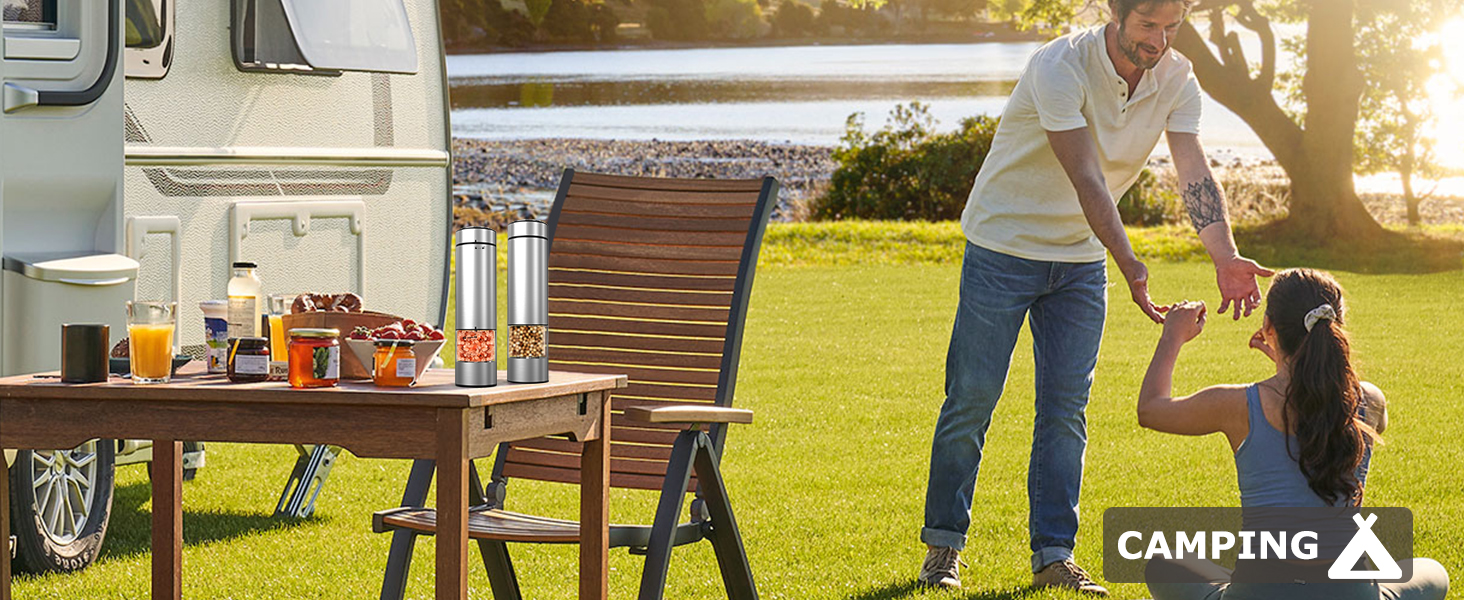 innhom Electric Salt Grinder Pepper Grinder Battery Operated Stainless Steel Pepper Mill Automatic Salt and Pepper Grinder with Adjustable Coarseness, 1 Pack