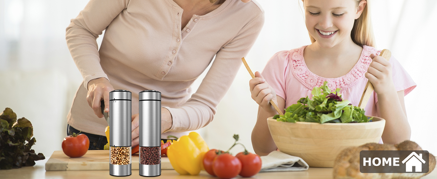 innhom Electric Salt Grinder Pepper Grinder Battery Operated Stainless Steel Pepper Mill Automatic Salt and Pepper Grinder with Adjustable Coarseness, 1 Pack