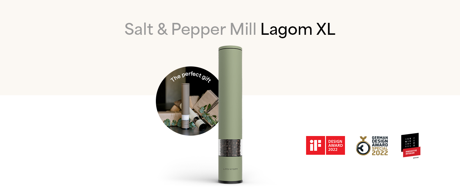 LARS NYSØM Salt Pepper Mill Manual with adjustable ceramic grinder from coarse to fine I Design Spice Mill (Sage Green)