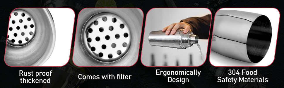 24oz Cocktail Shaker Set Martini Shaker Set Bartender Set with Margarita Mixer Drink Shaker, Measuring Jigger and Mixing Spoon - Professional 18/8 Stainless Steel Bar Tools for Mixed Drinks