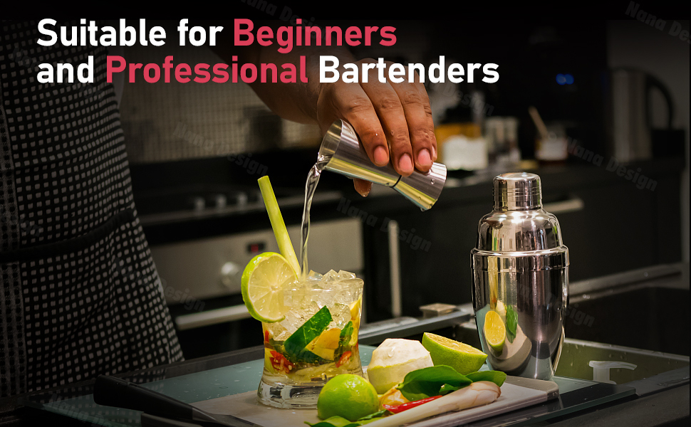 24oz Cocktail Shaker Set Martini Shaker Set Bartender Set with Margarita Mixer Drink Shaker, Measuring Jigger and Mixing Spoon - Professional 18/8 Stainless Steel Bar Tools for Mixed Drinks