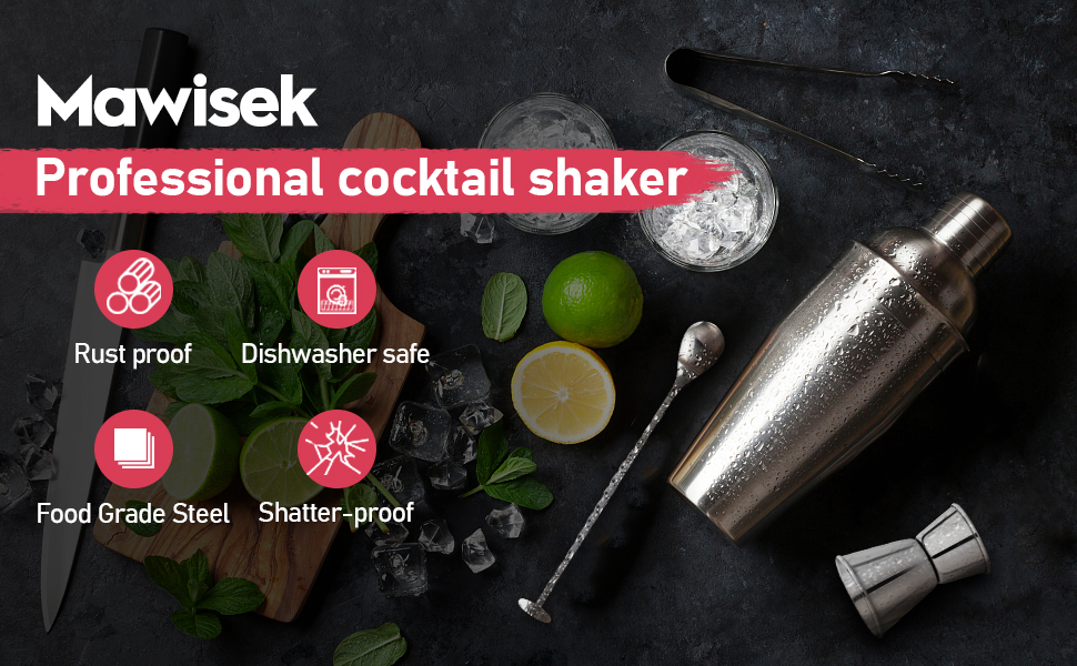 24oz Cocktail Shaker Set Martini Shaker Set Bartender Set with Margarita Mixer Drink Shaker, Measuring Jigger and Mixing Spoon - Professional 18/8 Stainless Steel Bar Tools for Mixed Drinks