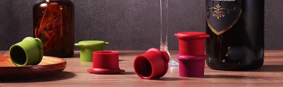 Wine Bottle Caps - Silicone Bottle Covers - Air-Tight Vacuum Seal - Wine Gifts for Women - Set of 4