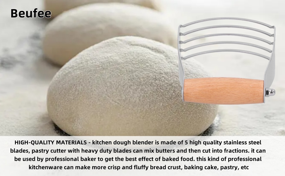 Dough Blender, Stainless Steel Pastry Cutter Heavy Duty Dough Cutter with Blades Pastry Blender and Butter Cutter Dough Flour Metal Mixer Cutter Portable Pastry Cutter for Baking Home, Wood Handle