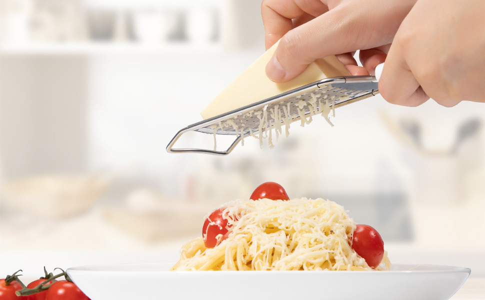 Rainspire Professional Cheese Graters for Kitchen Stainless Steel Handheld, Metal Lemon Zester Grater With Handle For Cheese, Chocolate, Spices, Kitchen Gadgets And Tools, Soft Grip Handle, Black