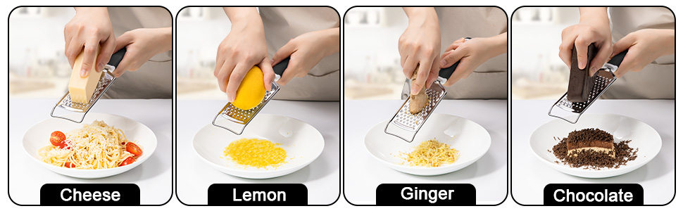 Rainspire Professional Cheese Graters for Kitchen Stainless Steel Handheld, Metal Lemon Zester Grater With Handle For Cheese, Chocolate, Spices, Kitchen Gadgets And Tools, Soft Grip Handle, Black