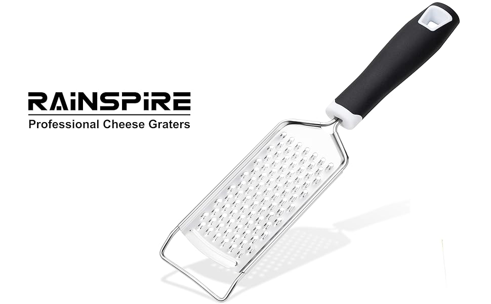 Rainspire Professional Cheese Graters for Kitchen Stainless Steel Handheld, Metal Lemon Zester Grater With Handle For Cheese, Chocolate, Spices, Kitchen Gadgets And Tools, Soft Grip Handle, Black