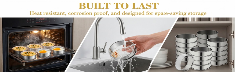 Lyellfe 20 Pieces English Muffin Rings, Stainless Steel Crumpet Rings, 3 Inch Double Rolled Nonstick Muffin Tart Ring Mold for Home Baking, Food Making