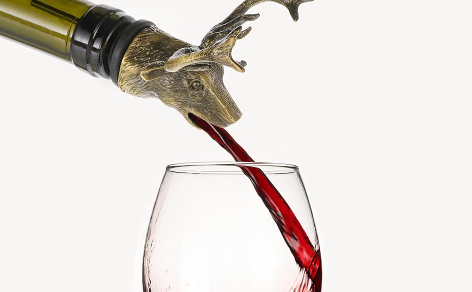 Elk Head Wine Pourer, Deer Head Wine Pourer Bottle Tipping Nozzle Vintage Bottle Stopper for Christmas Party