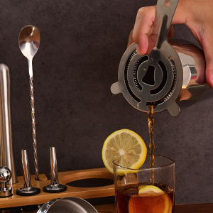 Cocktail Shaker Set Bartender Kit : 12-Piece Bar Tool Set with Bamboo Stand | Bar Set with All Practical Bar Accessories, for Drink Mixing, Bar, Home, Lounge & Party (Silver)
