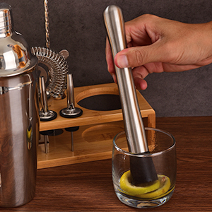 Cocktail Shaker Set Bartender Kit : 12-Piece Bar Tool Set with Bamboo Stand | Bar Set with All Practical Bar Accessories, for Drink Mixing, Bar, Home, Lounge & Party (Silver)