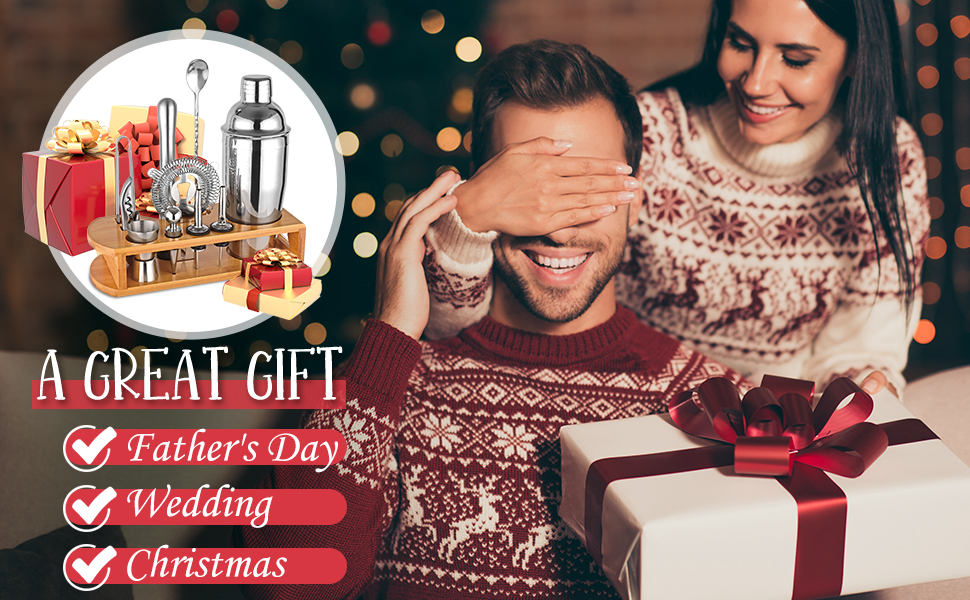 Cocktail Shaker Set Bartender Kit : 12-Piece Bar Tool Set with Bamboo Stand | Bar Set with All Practical Bar Accessories, for Drink Mixing, Bar, Home, Lounge & Party (Silver)