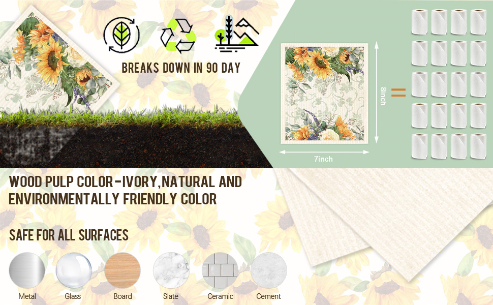 Morigins 6 Pcs Sunflowers Swedish Kitchen Dishcloths Multi Purpose Absorbent Soft Reusable Cleaning Dish Cloths Washable Decorative Tea Towels Bar Hand Towel