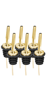 2 Pcs Liquor Pour Spouts, Stainless Steel Liquor Bottle Pourers with Rubber Dust Caps and Cleaning Brush,for Pours Liquid, Olive Oil, Wine(Gold)