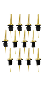 2 Pcs Liquor Pour Spouts, Stainless Steel Liquor Bottle Pourers with Rubber Dust Caps and Cleaning Brush,for Pours Liquid, Olive Oil, Wine(Gold)