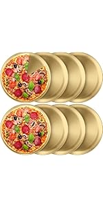 Thenshop 8 Pieces 12 Inch Pizza Pans Bulk Stainless Steel Sets Round Bakeware Pizza Trays for Oven Freezer Kitchen Baking Home Restaurant Picnics Safe Sturdy Reusable Easy Clean(Silver)