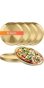 Thenshop 8 Pieces 12 Inch Pizza Pans Bulk Stainless Steel Sets Round Bakeware Pizza Trays for Oven Freezer Kitchen Baking Home Restaurant Picnics Safe Sturdy Reusable Easy Clean(Silver)