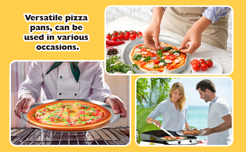 Thenshop 8 Pieces 12 Inch Pizza Pans Bulk Stainless Steel Sets Round Bakeware Pizza Trays for Oven Freezer Kitchen Baking Home Restaurant Picnics Safe Sturdy Reusable Easy Clean(Silver)