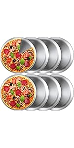 Thenshop 8 Pieces 12 Inch Pizza Pans Bulk Stainless Steel Sets Round Bakeware Pizza Trays for Oven Freezer Kitchen Baking Home Restaurant Picnics Safe Sturdy Reusable Easy Clean(Silver)