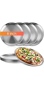 Thenshop 8 Pieces 12 Inch Pizza Pans Bulk Stainless Steel Sets Round Bakeware Pizza Trays for Oven Freezer Kitchen Baking Home Restaurant Picnics Safe Sturdy Reusable Easy Clean(Silver)