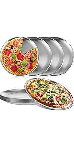 Thenshop 8 Pieces 12 Inch Pizza Pans Bulk Stainless Steel Sets Round Bakeware Pizza Trays for Oven Freezer Kitchen Baking Home Restaurant Picnics Safe Sturdy Reusable Easy Clean(Silver)
