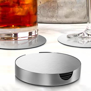 Hiceeden 18 Pack 4 Inch Stainless Steel Coasters, Round Silver Modern Coaster with 3 Holder, Rubber Foam Anti-Slip Bottom Coasters for Outdoor, Kitchen, Bar