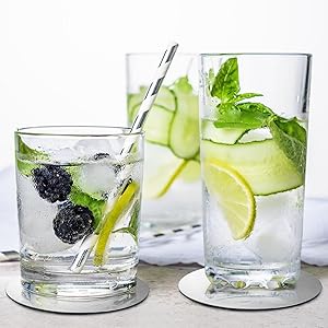 Hiceeden 18 Pack 4 Inch Stainless Steel Coasters, Round Silver Modern Coaster with 3 Holder, Rubber Foam Anti-Slip Bottom Coasters for Outdoor, Kitchen, Bar