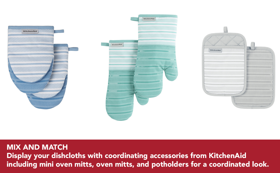 KitchenAid Albany Dishcloth 8 Pack Set, Matte Grey/White, 12