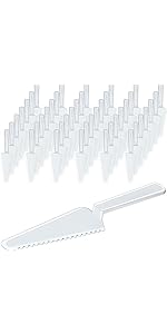 Suclain 50 Pieces Black Disposable Cake Knife Bulk for Wedding Party 9.1 Inch Plastic Cake Server Cutting Plastic Spatula Knives Pie Pizza Pastry Slicer Serving Utensils for Kitchen