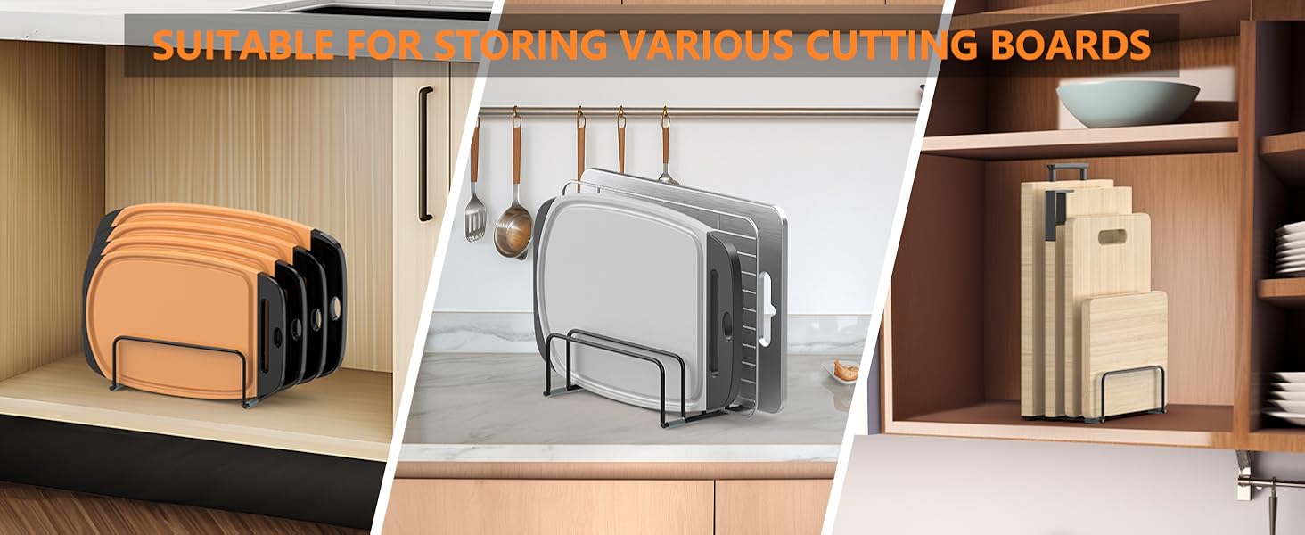 Cutting Board Storage Rack, Compact Cutting Board Organizer, Chopping Board Storage Stand Rack, Bakeware & Cookie Pan Sheets Organizer (1.0 Inch Width Slots)