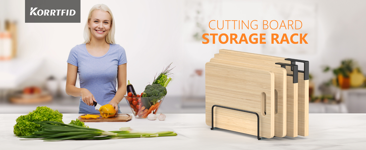 Cutting Board Storage Rack, Compact Cutting Board Organizer, Chopping Board Storage Stand Rack, Bakeware & Cookie Pan Sheets Organizer (1.0 Inch Width Slots)