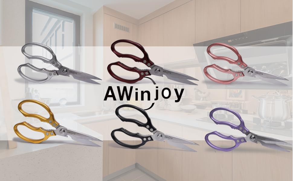 AWinjoy Heavy Duty Sharp Kitchen Scissors, Dishwasher Safe, Cooking Shears for Meat, Chicken, Fish, Poultry, Herb, Bread (Black)