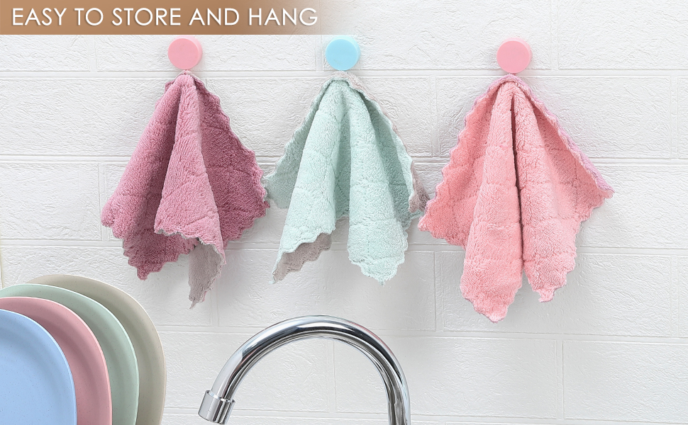 Rachan 11Pack Kitchen Dish Cloths, Reusable Dish Towels, Nonstick Oil Washable Fast Drying, Super Absorbent Coral Velvet Cleaning Cloths for Cleaning Tableware, Kitchen, Bathroom (Pink-green10 x 6