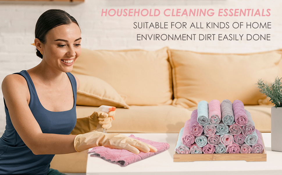 Rachan 11Pack Kitchen Dish Cloths, Reusable Dish Towels, Nonstick Oil Washable Fast Drying, Super Absorbent Coral Velvet Cleaning Cloths for Cleaning Tableware, Kitchen, Bathroom (Pink-green10 x 6