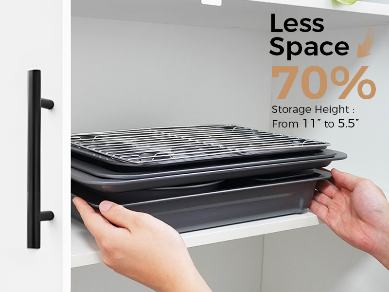 HONGBAKE Bakeware Sets, Baking Pans Set, Nonstick Oven Pan for Kitchen with Wider Grips, 10 Pieces Including Rack, Cookie Sheet, Cake Pans, Loaf Pan, Muffin Pan, Pizza Pan - Grey