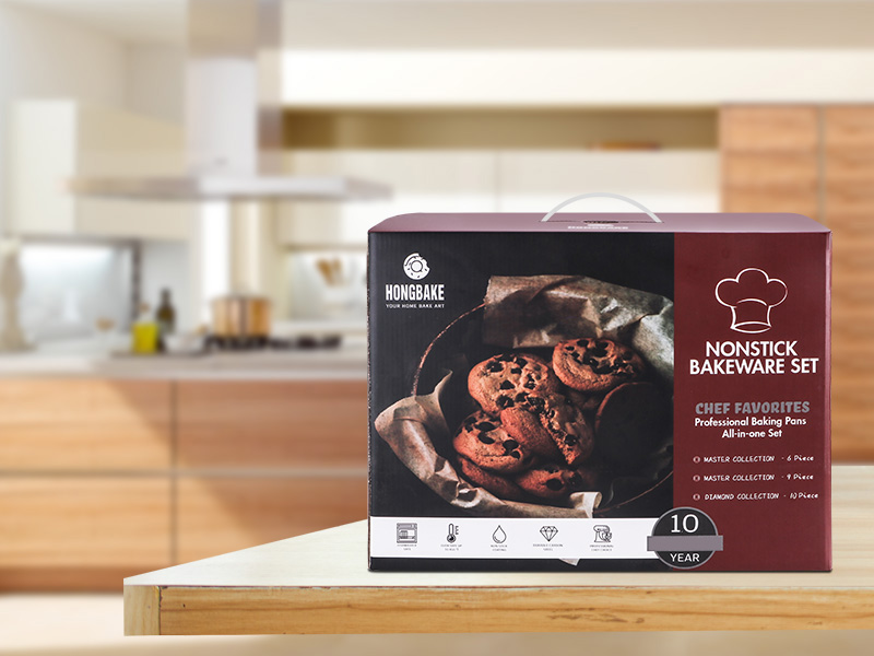 HONGBAKE Bakeware Sets, Baking Pans Set, Nonstick Oven Pan for Kitchen with Wider Grips, 10 Pieces Including Rack, Cookie Sheet, Cake Pans, Loaf Pan, Muffin Pan, Pizza Pan - Grey