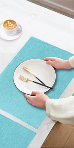 Cloth Placemats Set of 6, Cotton Linen Blend Machine Washable Durable Linen Table Mats, Heat Resistant Placemats Wrinkle Free Place Mats for Dining Table, Easy to Clean (Navy Blue, 6)