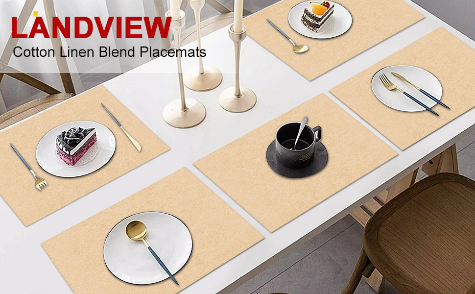 Cloth Placemats Set of 6, Cotton Linen Blend Machine Washable Durable Linen Table Mats, Heat Resistant Placemats Wrinkle Free Place Mats for Dining Table, Easy to Clean (Navy Blue, 6)