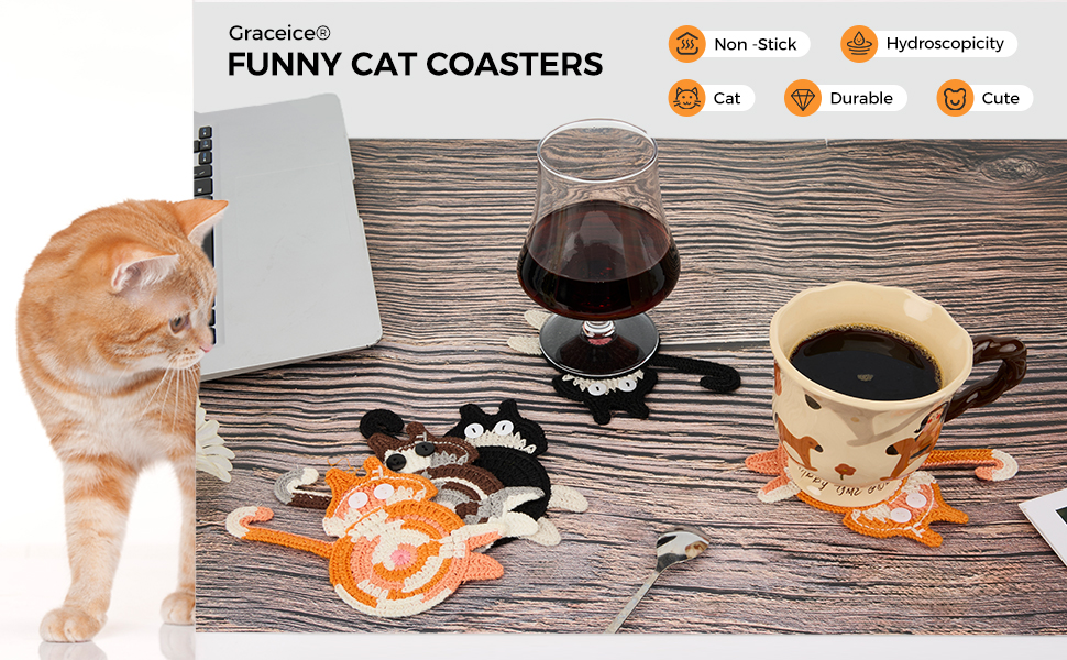 Drink Coaster | Cat Gifts for Cat Lovers,Fun Woven Creative Coasters,Cute Coffee Coaster for Home Decor Tabletop Protection Suitable for Kinds Cups (3PC)