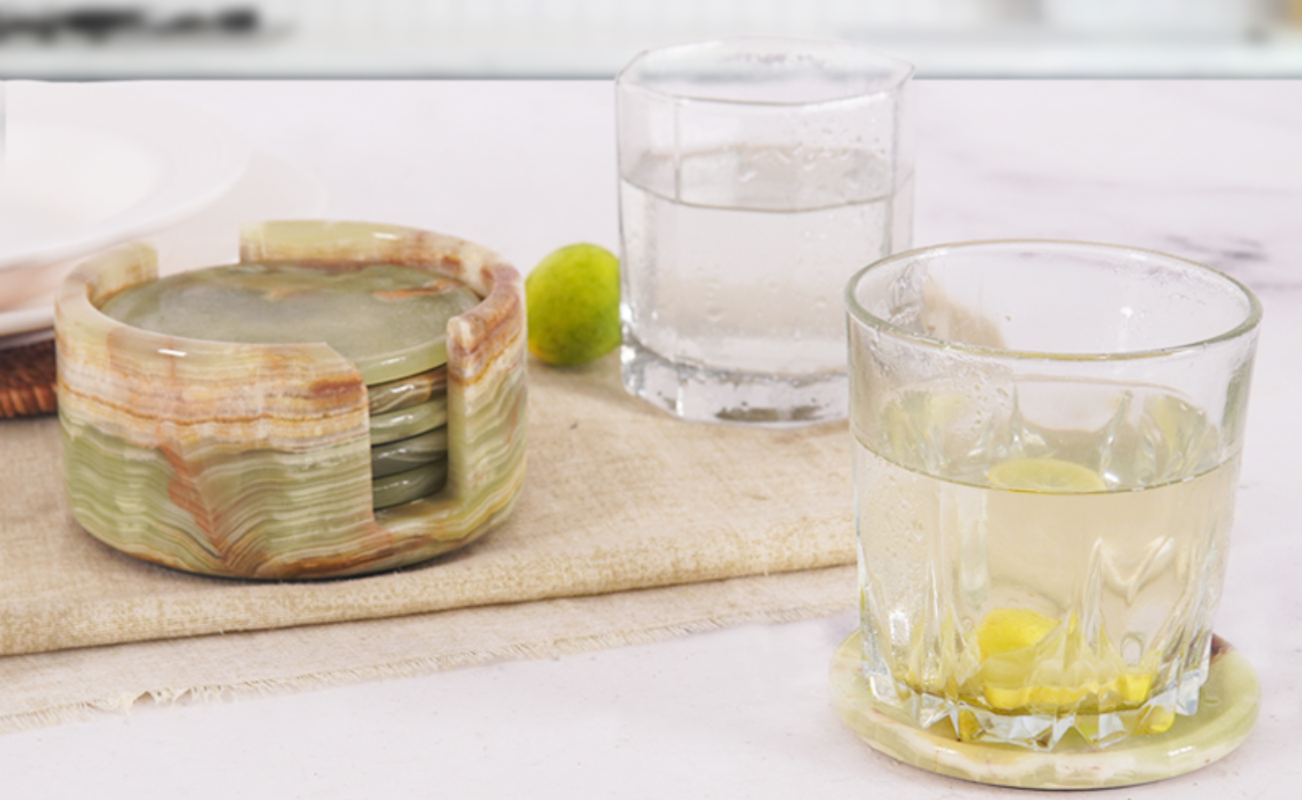 Radicaln Green Onyx Marble Coasters Set of 6 Handmade 3.5