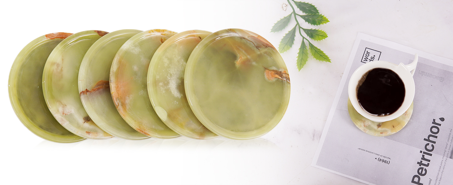 Radicaln Green Onyx Marble Coasters Set of 6 Handmade 3.5