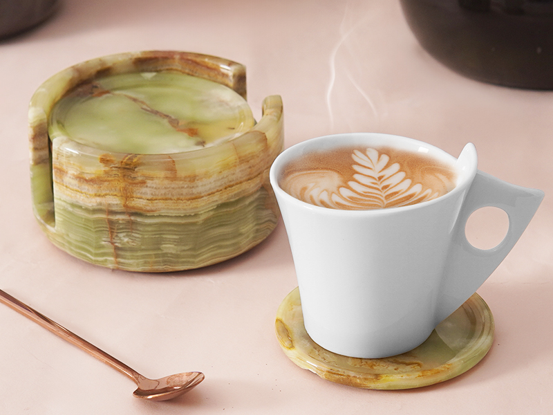 Radicaln Green Onyx Marble Coasters Set of 6 Handmade 3.5