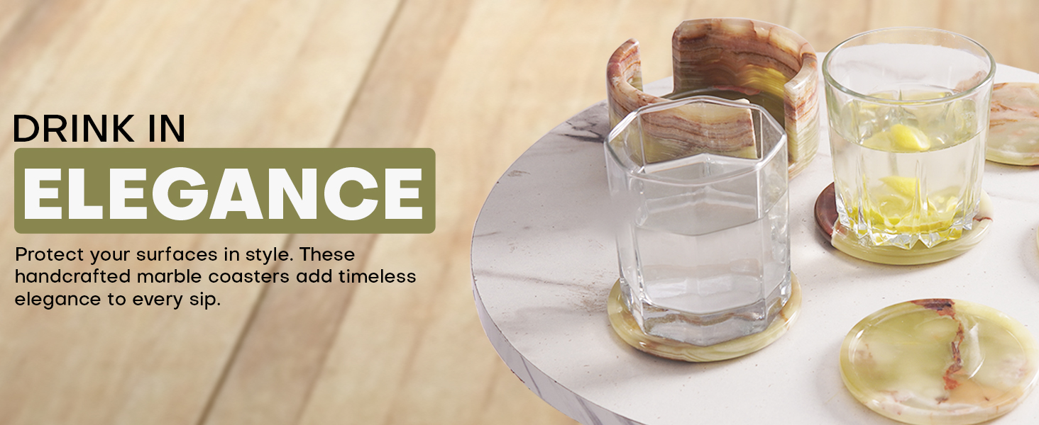 Radicaln Green Onyx Marble Coasters Set of 6 Handmade 3.5