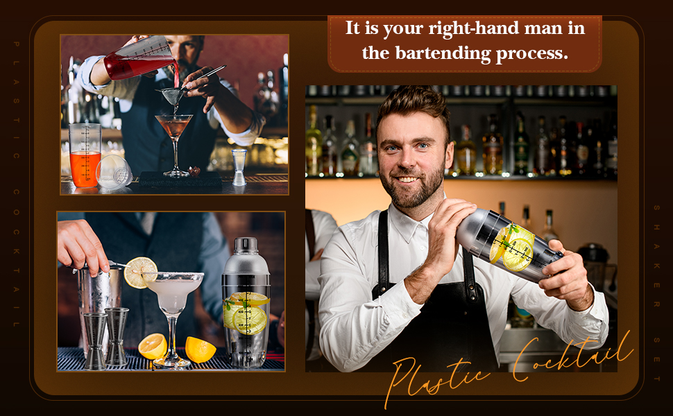 10 Pcs Plastic Cocktail Shaker Set, Including 8 Pcs 24 oz Clear Coffee Shaker Drink Mixer with Measurements 2 Double Measuring Jigger Bar Cup for Tea Coffee Bubble Tea Milk