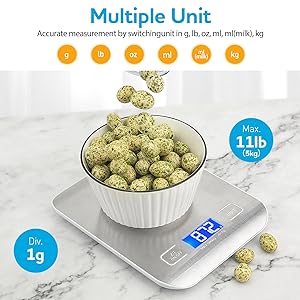 Food Scale, Kitchen Scale, Weight Scale Grams and Ounces for Weight Loss, Baking, Cooking, Keto and Meal Prep, LCD Display, 304 Stainless Steel