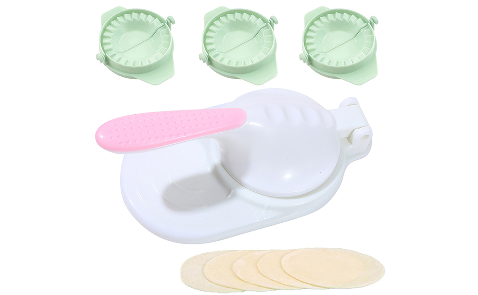 Dough Presser Dumpling Skin Maker with 3Pcs Dumpling Press Molds, Manual Press Chinese Dumplings Skin Tool Wrapper Presser for Making Chinese Dumplings Pie Ravioli Empanadas Sugar Pancakes