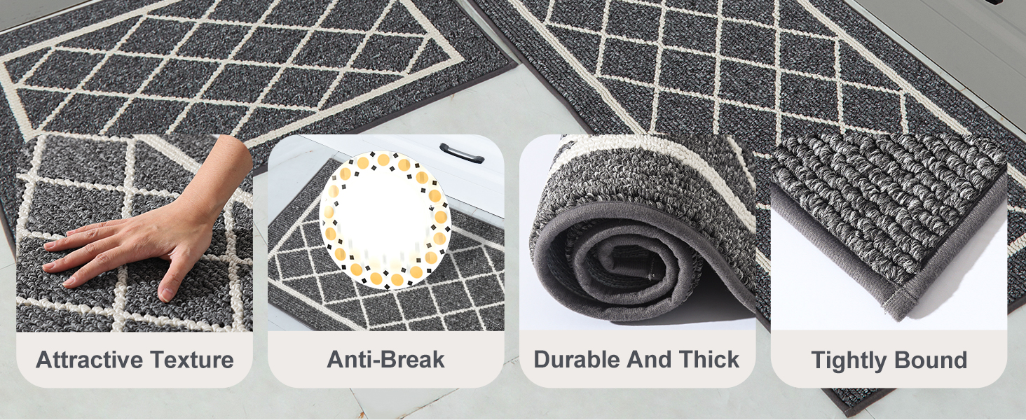 BEQHAUSE-Kitchen-Rugs-Non-Slip-Kitchen-Mats-for-Floor Machine Washable Kitchen Rugs 2 Pieces Grey Kitchen Runner Carpet with TPR Backing 20x30inch/20x48inch