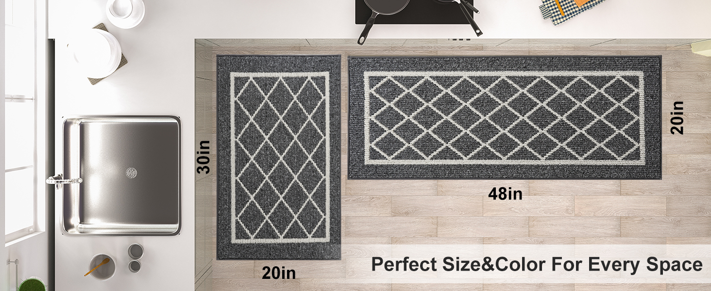 BEQHAUSE-Kitchen-Rugs-Non-Slip-Kitchen-Mats-for-Floor Machine Washable Kitchen Rugs 2 Pieces Grey Kitchen Runner Carpet with TPR Backing 20x30inch/20x48inch