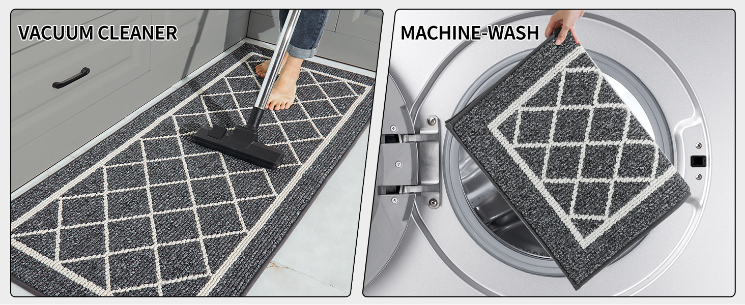 BEQHAUSE-Kitchen-Rugs-Non-Slip-Kitchen-Mats-for-Floor Machine Washable Kitchen Rugs 2 Pieces Grey Kitchen Runner Carpet with TPR Backing 20x30inch/20x48inch