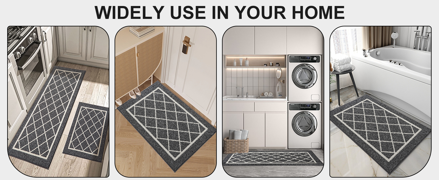 BEQHAUSE-Kitchen-Rugs-Non-Slip-Kitchen-Mats-for-Floor Machine Washable Kitchen Rugs 2 Pieces Grey Kitchen Runner Carpet with TPR Backing 20x30inch/20x48inch